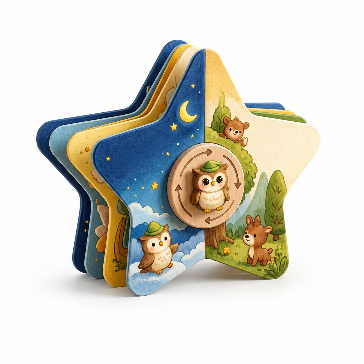 Ehsnsdo™ Spin & Learn Story-Go-Round Star Book for Toddlers, Interactive Read-and-Play Wooden Busy Book, Early Learning Sensory Toy, Fine Motor Skills Activity Book, Bedtime Story Toy for Ages 1-3