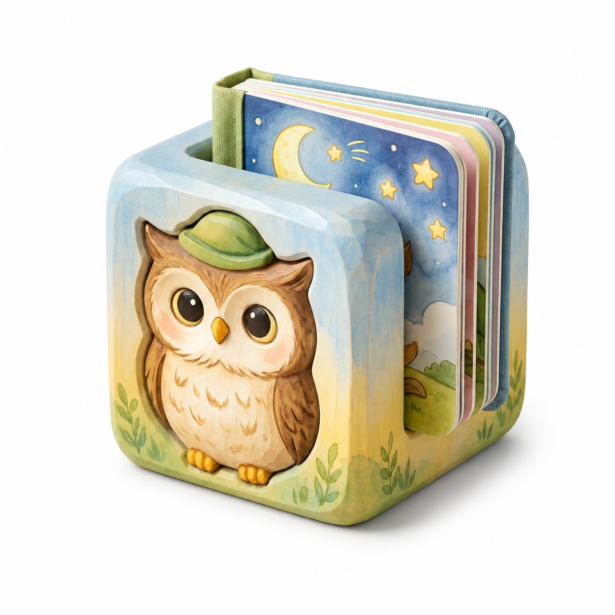 Ehsnsdo™ Owl-Pod Storyteller Cube, Pocket-Size Kids Board Book Holder with Easy-Open Mini Story Cards, Owl-Themed Toddler Reading Toy, Preschool Bedtime Story Set, Montessori Early Learning Gift for Boys and Girls