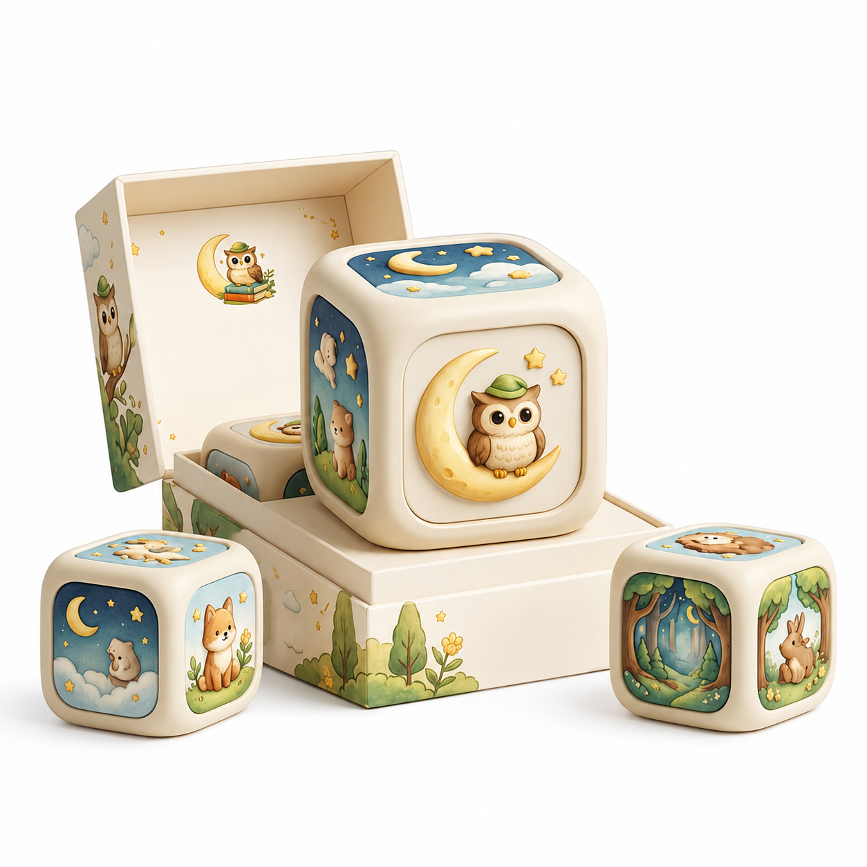 Ehsnsdo™ Story Cube Collection for Toddlers, Tactile Bedtime Story Dice with Sculpted Animal Scenes, No-Battery Sensory Learning Toy, Mess-Free Creative Play Cube for Nursery, Travel & Quiet Time