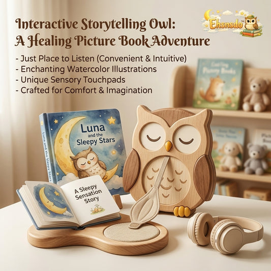 Ehsnsdo™ Interactive Storytelling Owl for Kids, Wooden Bedtime Audio Book Toy with Sensory Touchpads, Healing Picture Book Adventure, Montessori Story Reader, Screen-Free Listening Toy for Toddlers and Preschoolers
