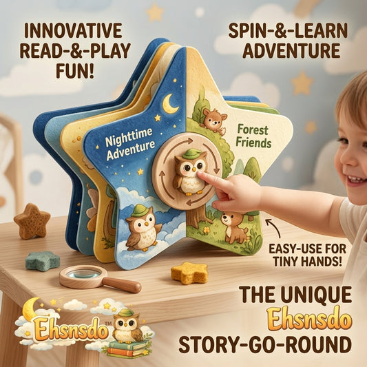 Ehsnsdo™ Spin & Learn Story-Go-Round Star Book for Toddlers, Interactive Read-and-Play Wooden Busy Book, Early Learning Sensory Toy, Fine Motor Skills Activity Book, Bedtime Story Toy for Ages 1-3