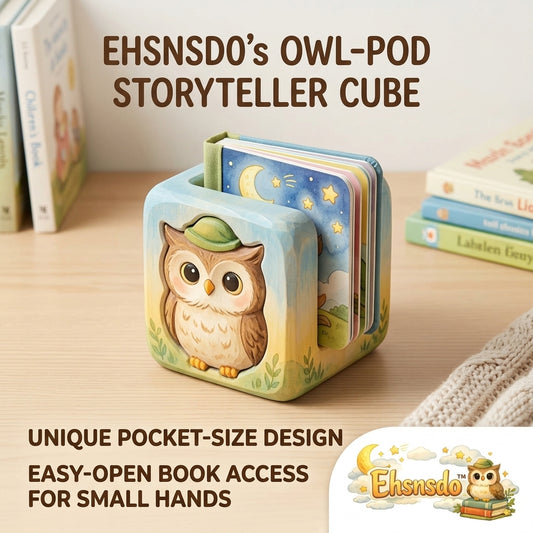 Ehsnsdo™ Owl-Pod Storyteller Cube, Pocket-Size Kids Board Book Holder with Easy-Open Mini Story Cards, Owl-Themed Toddler Reading Toy, Preschool Bedtime Story Set, Montessori Early Learning Gift for Boys and Girls