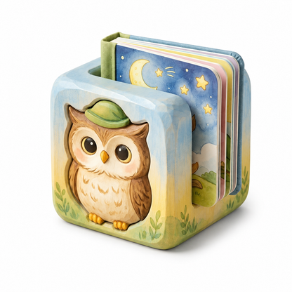 Ehsnsdo™ Owl-Pod Storyteller Cube, Pocket-Size Kids Board Book Holder with Easy-Open Mini Story Cards, Owl-Themed Toddler Reading Toy, Preschool Bedtime Story Set, Montessori Early Learning Gift for Boys and Girls