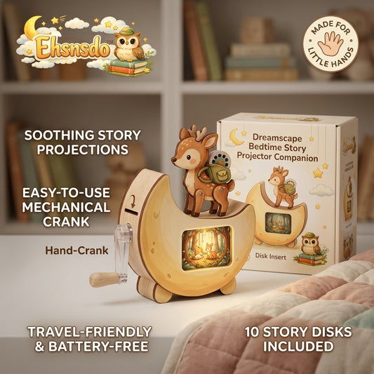 Ehsnsdo™ Dreamscape Bedtime Story Projector Companion for Kids, Hand-Crank Story Projector Toy with 10 Story Disks, Battery-Free Travel Bedtime Projector, Soothing Story Projection Toy for Toddlers, Preschoolers, Boys & Girls